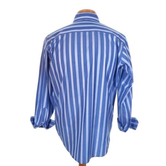 Bugatchi Mens Small 14-14.5 Long Sleeve Striped Shirts With Contrast Cuffs & Col - Picture 9 of 9
